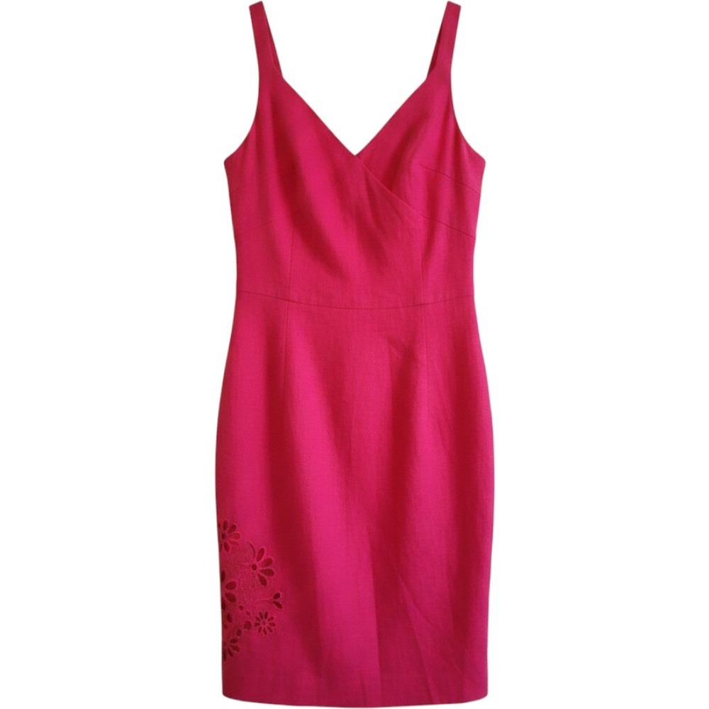 Donna Morgan Cocktail Dress Shealth Women 10 Pink Linen Embroidey Empire V-Neck